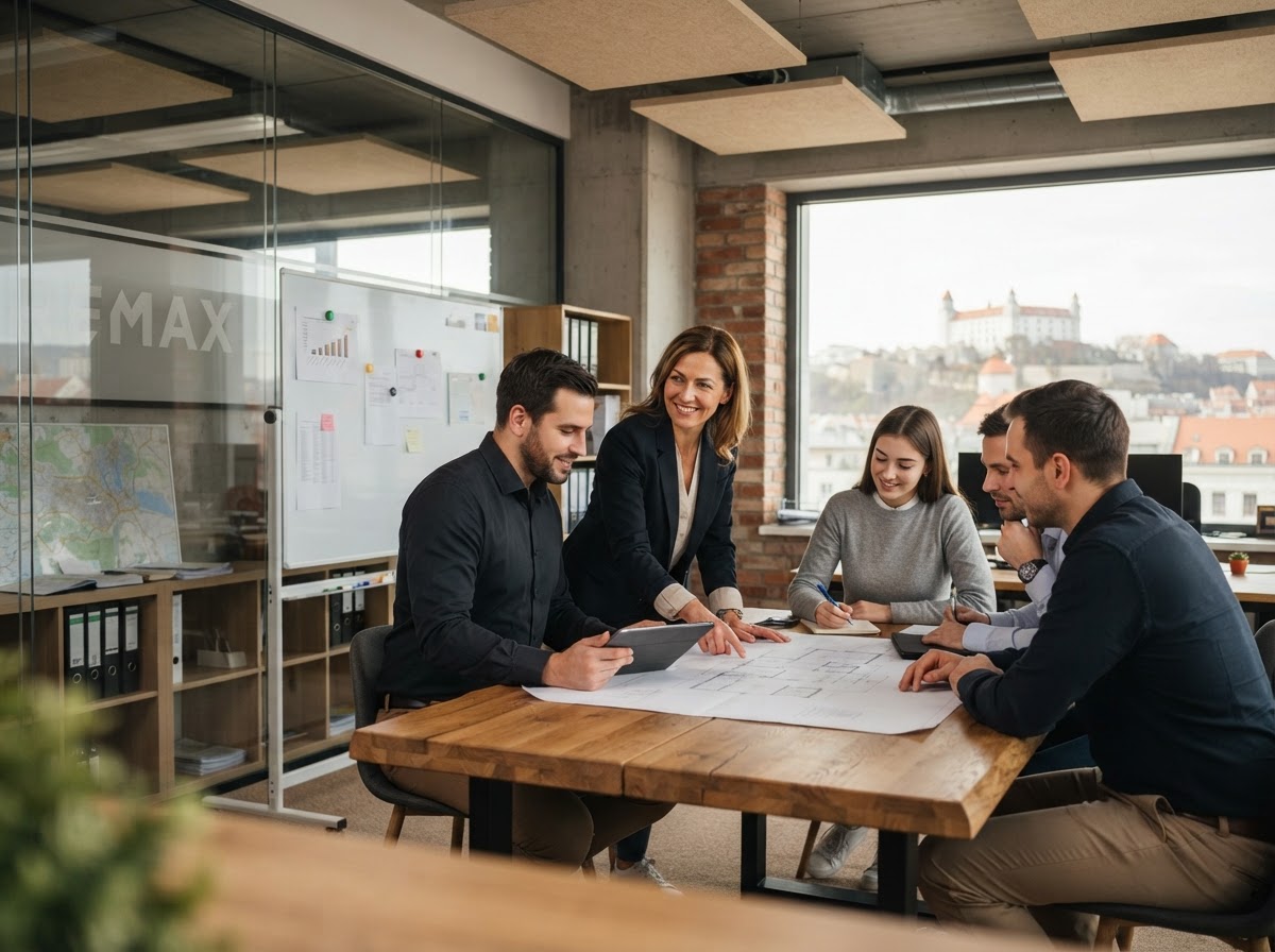 Remax Slovakia analysts reviewing real-time market data and AI-generated reports